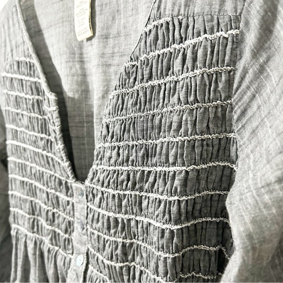 Max Studio Gray Cotton Pleated Smocked Dress Scoop Neckline 3/4 Sleeves Lined 🩶 - Picture 9 of 13